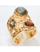 Bague labradorite Grenat Quartz Fumé Laiton Plaqué Or Taille 53 Collection NIIKI PARIS