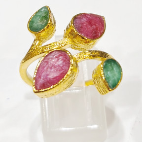 Bague Rubis Emeraude Laiton Plaqué Or Taille 54 Collection NIIKI PARIS