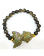 Bracelet Obsidienne Dorée Pierres Rondes 8 mm Poisson Jaspe