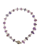 Bracelet Sugilite Claire et Perles d'Eau Douce Grain de Riz Baroque Acier avec Fermoir Aimants Longueur 18/19 cm