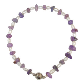 Bracelet Sugilite et Perles d'Eau Douce Grain de Riz Baroque Acier avec Fermoir Aimants Longueur 18/19 cm