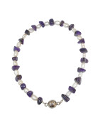 Bracelet Sugilite et Perles d'Eau Douce Grain de Riz Baroque Acier avec Fermoir Aimants Longueur 18/19 cm