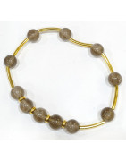 Bracelet Quartz Fumé Pierres Rondes 8 mm Doré