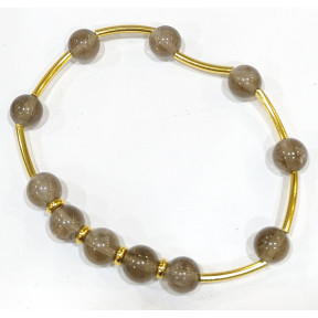 Bracelet Quartz Fumé Pierres Rondes 8 mm Doré