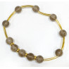 Bracelet Quartz Fumé Pierres Rondes 8 mm Doré
