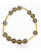 Bracelet Quartz Fumé Pierres Rondes 8 mm Doré