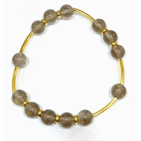 Bracelet Quartz Fumé Pierres Rondes 8 mm Doré