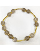 Bracelet Quartz Fumé Pierres Rondes 8 mm Doré