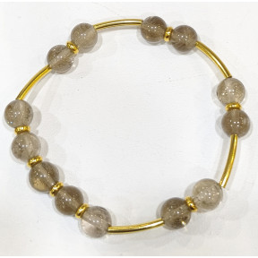 Bracelet Quartz Fumé Pierres Rondes 8 mm Doré