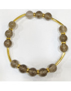 Bracelet Quartz Fumé Pierres Rondes 8 mm Doré