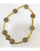 Bracelet Quartz Fumé Pierres Rondes 8 mm Doré