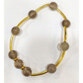 Bracelet Quartz Fumé Pierres Rondes 8 mm Doré