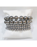Bracelet Hématite Argent Pierres Rondes
