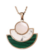 Pendentif Malachite Howlite et Nacre avec Chaîne Acier Plaqué or Rose 45 + 5 cm