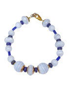 Bracelet Lapis-lazuli et Calcédoine Pierres Rondes et Facettées avec Fermoir