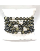 Bracelet Obsidienne Dorée avec Insert Pierres Rondes 8 mm