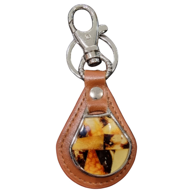 Porte-clés Ambre Cuir Marron avec Mousqueton