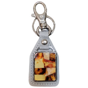 Porte-clés Ambre Cuir Gris avec Mousqueton