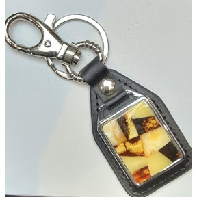 Porte-clés Ambre et Cuir Noir avec Mousqueton