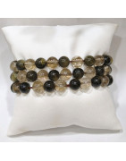 Bracelet Quartz Fumé et Obsidienne Dorée Pierres Rondes 8 mm