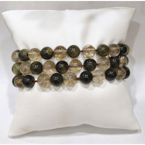 Bracelet Quartz Fumé et Obsidienne Dorée Pierres Rondes 8 mm