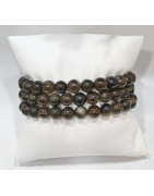 Bracelet Quartz Fumé Morion et Obsidienne Dorée Pierres Rondes 8 mm