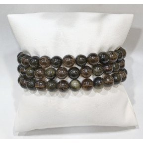 Bracelet Quartz Fumé Morion et Obsidienne Dorée Pierres Rondes 8 mm