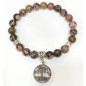 Bracelet Rhodonite avec Inserts et Arbre de Vie Acier Inox Pierres Rondes 8mm