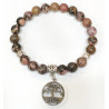 Bracelet Rhodonite avec Inserts et Arbre de Vie Acier Inox Pierres Rondes 8mm