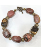 Bracelet Rhodonite Pierres Roulées avec Inserts et Fermoir