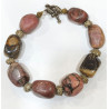 Bracelet Rhodonite Pierres Roulées avec Inserts et Fermoir