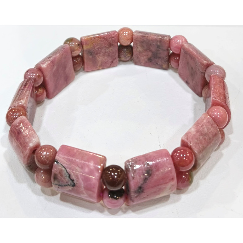 Bracelet Rhodochrosite Pierres Rondes et Carrées