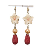Boucles Nacre Fleur Perles Aventurine Rouge