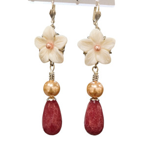 Boucles Nacre Fleur Perles Aventurine Rouge