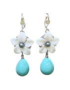 Boucles Nacre Fleur Perles Verre Murano