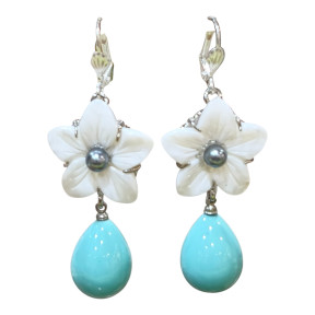 Boucles Nacre Fleur Perles Verre Murano