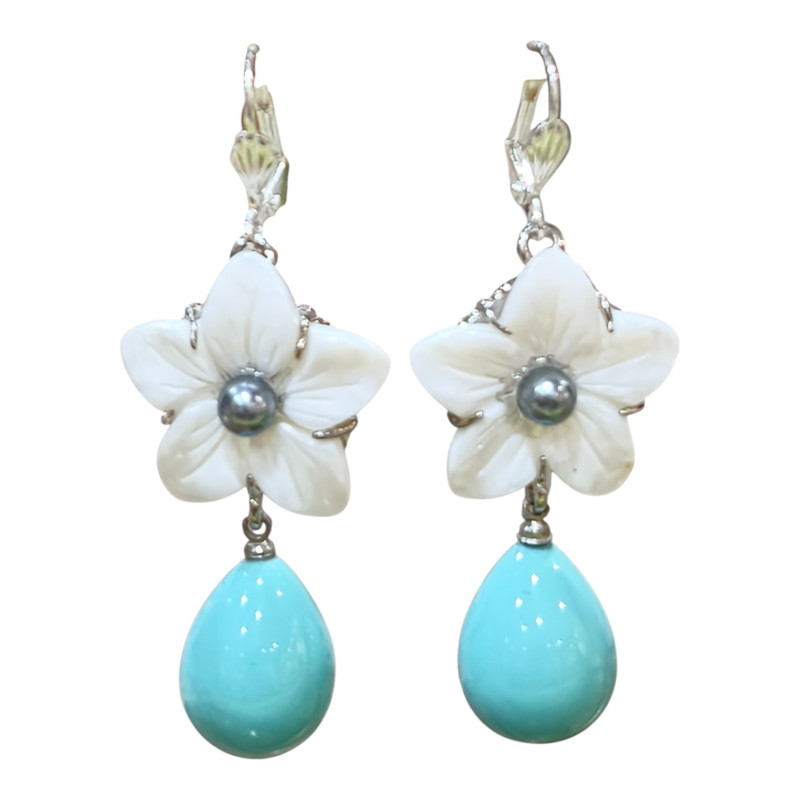 Boucles Nacre Fleur Perles Verre Murano