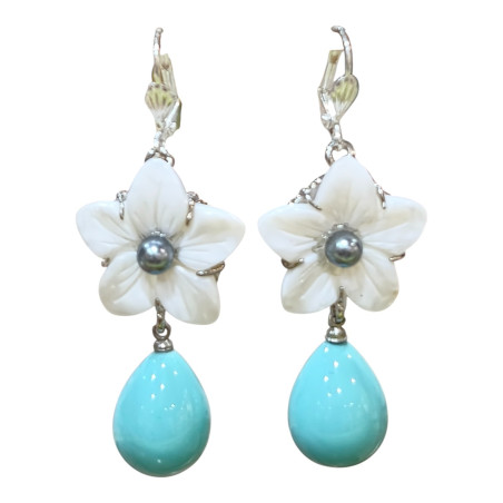 Boucles Nacre Fleur Perles Verre Murano
