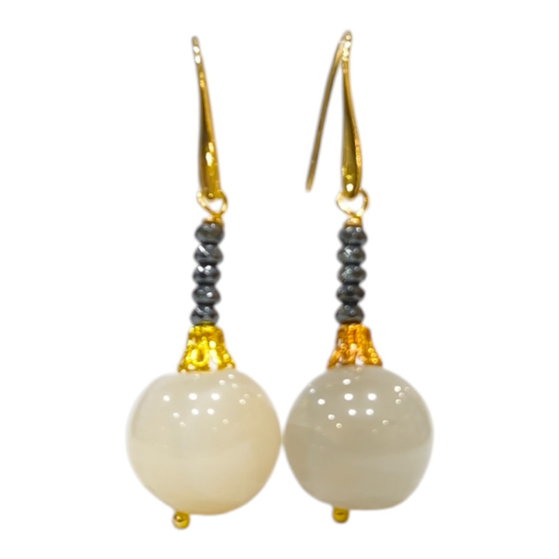 Boucles Pierres de Lune Hématite Plaquées Or