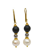 Boucles Onyx Mat Perles Plaquées Or