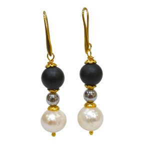 Boucles Onyx Mat Perles Plaquées Or