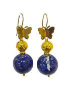 Boucles Lapis-lazuli Pierres Rondes Papillons Plaquées or