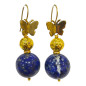 Boucles Lapis-lazuli Pierres Rondes Papillons Plaquées or