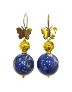 Boucles Lapis-lazuli Pierres Rondes Papillons Plaquées Or