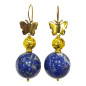 Boucles Lapis-lazuli Pierres Rondes Papillons Plaquées Or