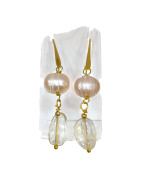 Boucles Perles Citrine Plaquées Or
