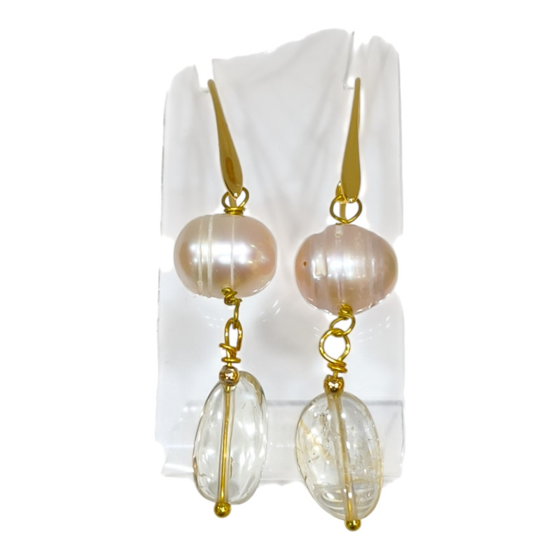 Boucles Perles Citrine Plaquées Or