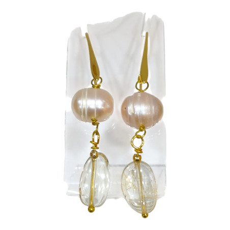 Boucles Perles Citrine Plaquées Or