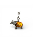 Pendentif Ambre Éléphant Argent 925