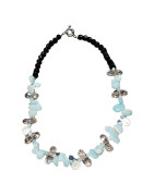 Collier Amazonite Baroque Onyx Facetté Perles Eau Douce 45 cm